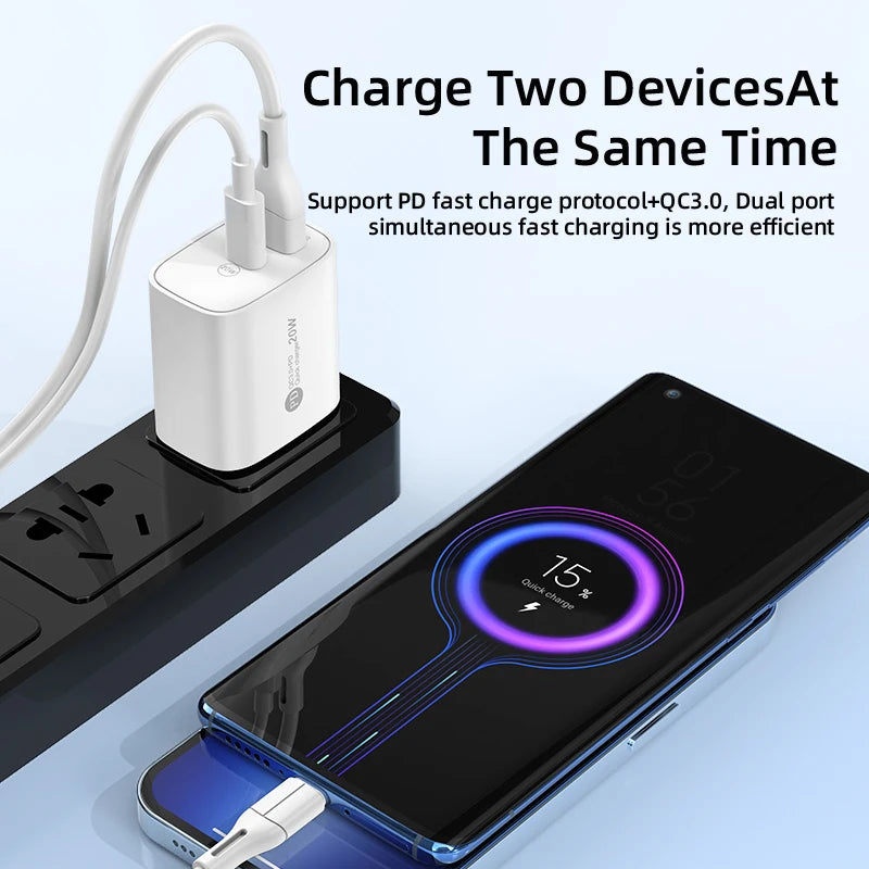 PD20W USB C Quick Charger Dual Port Wall Charger QC3.0 Fast Charging Adapter for Iphone Xiaomi Samsung Huawei EU/US Plug Charger