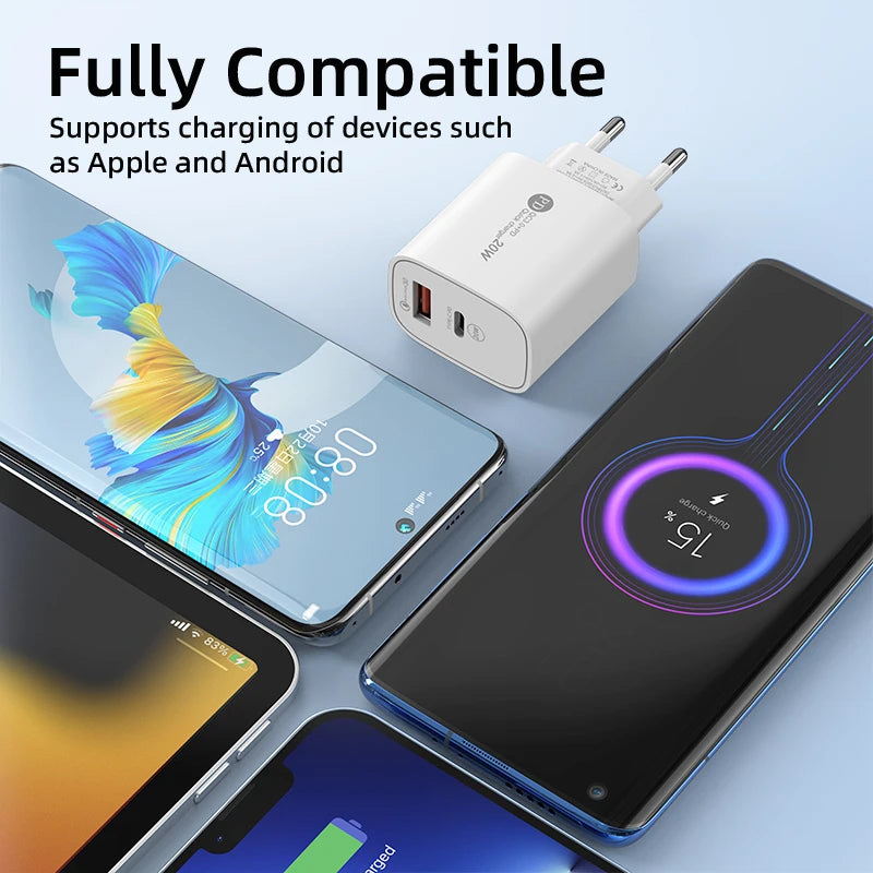 PD20W USB C Quick Charger Dual Port Wall Charger QC3.0 Fast Charging Adapter for Iphone Xiaomi Samsung Huawei EU/US Plug Charger